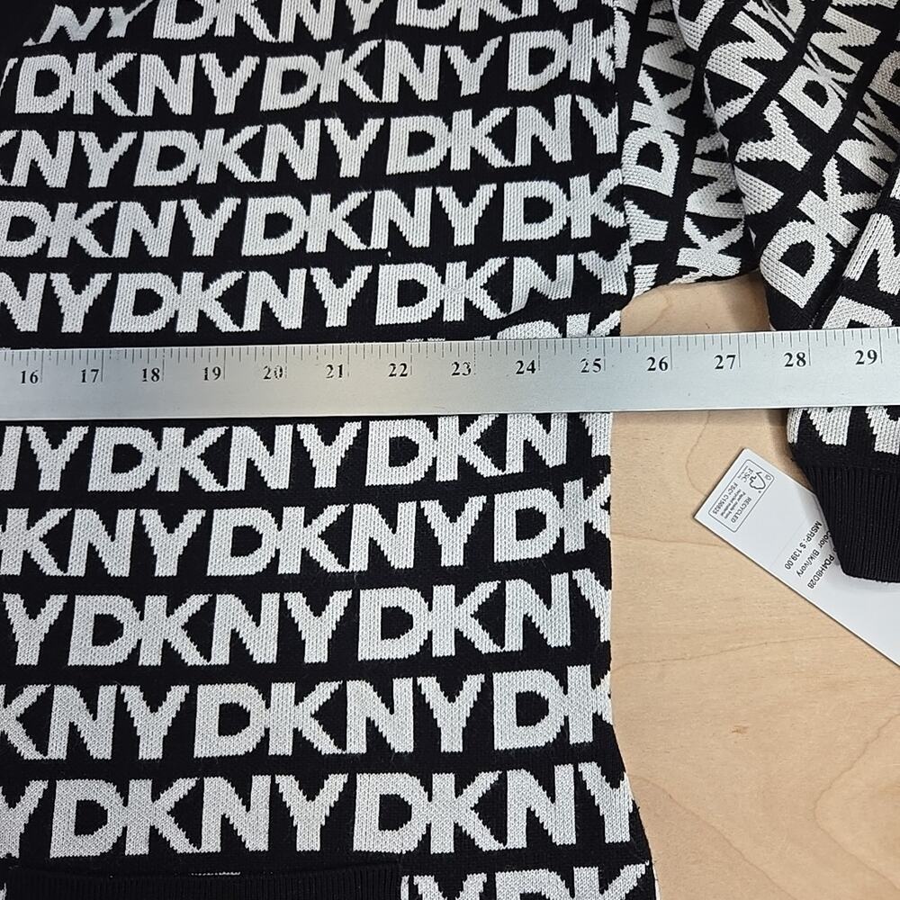 DKNY BLACK/IVORY V-NECK LOGO SWEATER MINI DRESS SIZE 2XL Pockets - Picture 5 of 11